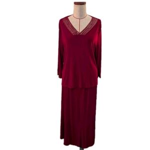 Vintage Amanda Paris London Size L Maxi 2 Piece Skirt Set Slinky Red Stretchy